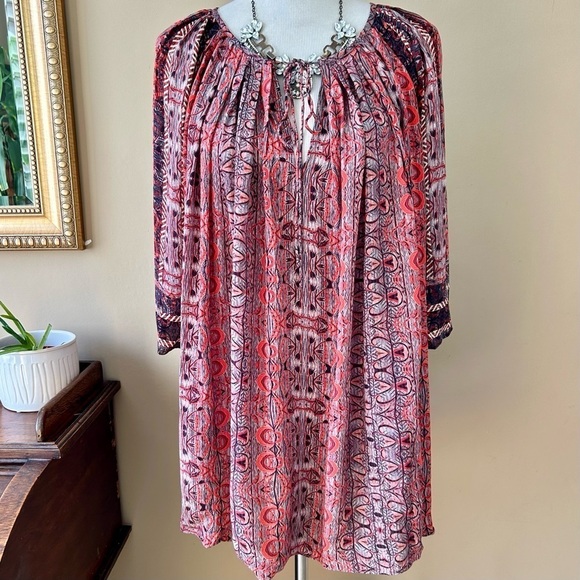 Anthropologie Bhanuni by Jyoti Aleksa Tunic Blouse Split Tie Neck A-Line Swing L - Picture 3 of 14
